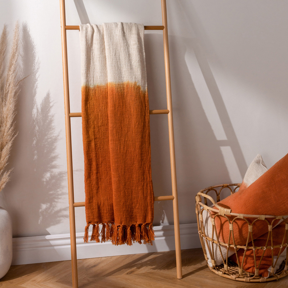 furn. Mizu Amber Dip Dye Tasselled Throw 130 x 170cm Image 2