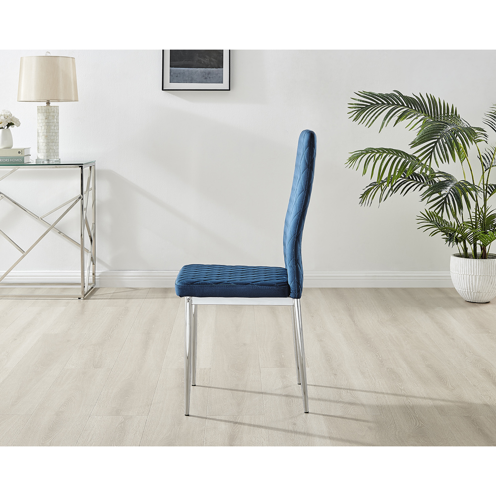Furniturebox Valera Set of 4 Navy Blue and Silver Velvet Dining Chair Image 4