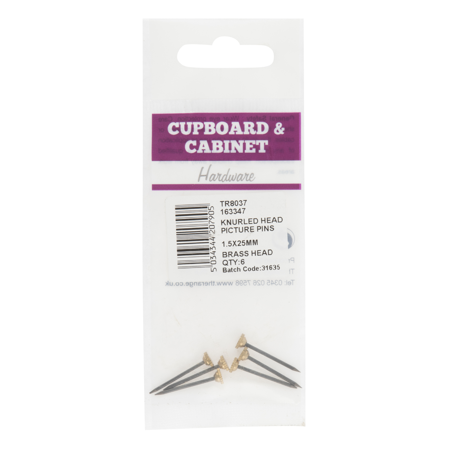 Hiatt Knurled Head Picture Hanging Pin 6 Pack Image 1