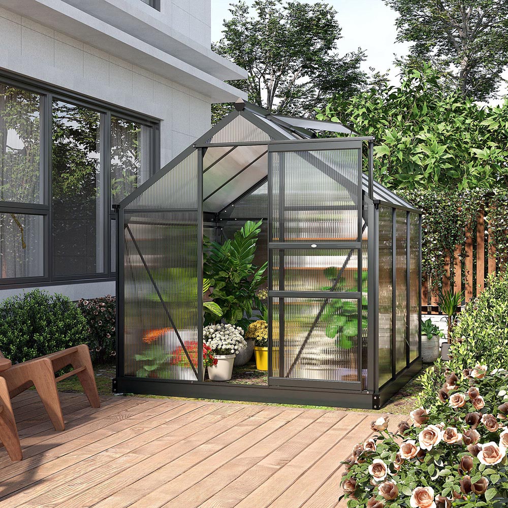 Outsunny Galvanised Aluminium Polycarbonate 6 x 6ft Walk In Greenhouse Image 2