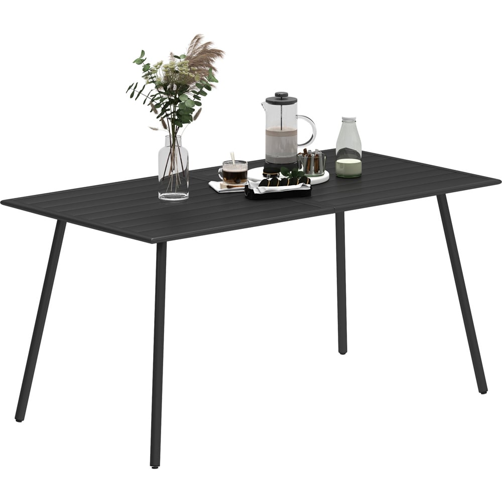Outsunny 6 Seater Slate Top Steel Garden Dining Table Black Image 2