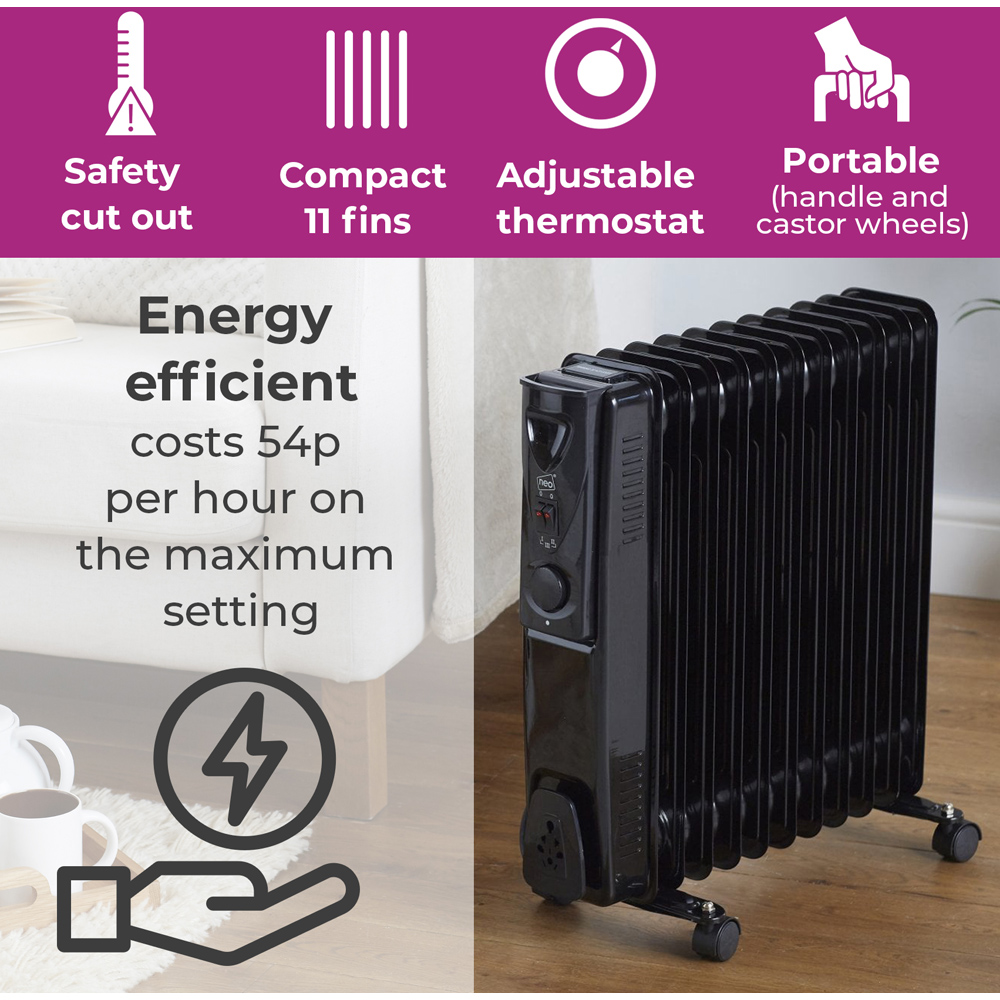 Neo 11 Fin Black Oil Filled Radiator 2500W Image 3