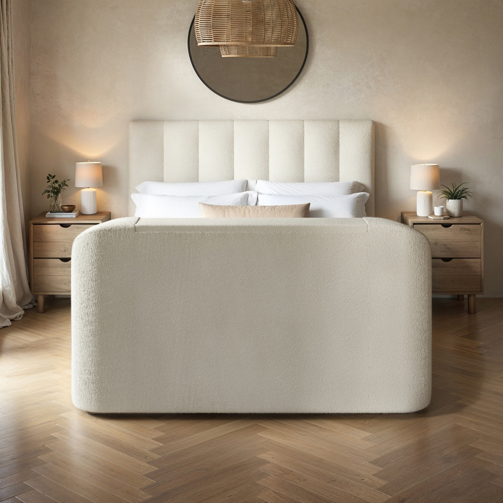 Flair Megane King Size Cream Boucle Side Lift Ottoman Bed with TV Bracket Image 6