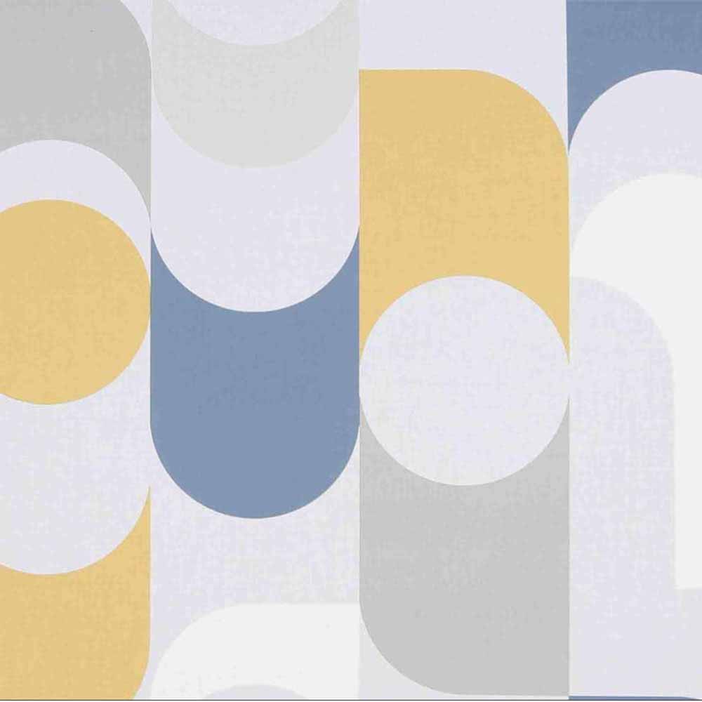 Fresco Retro Geometric Wallpaper Navy/Yellow Wilko