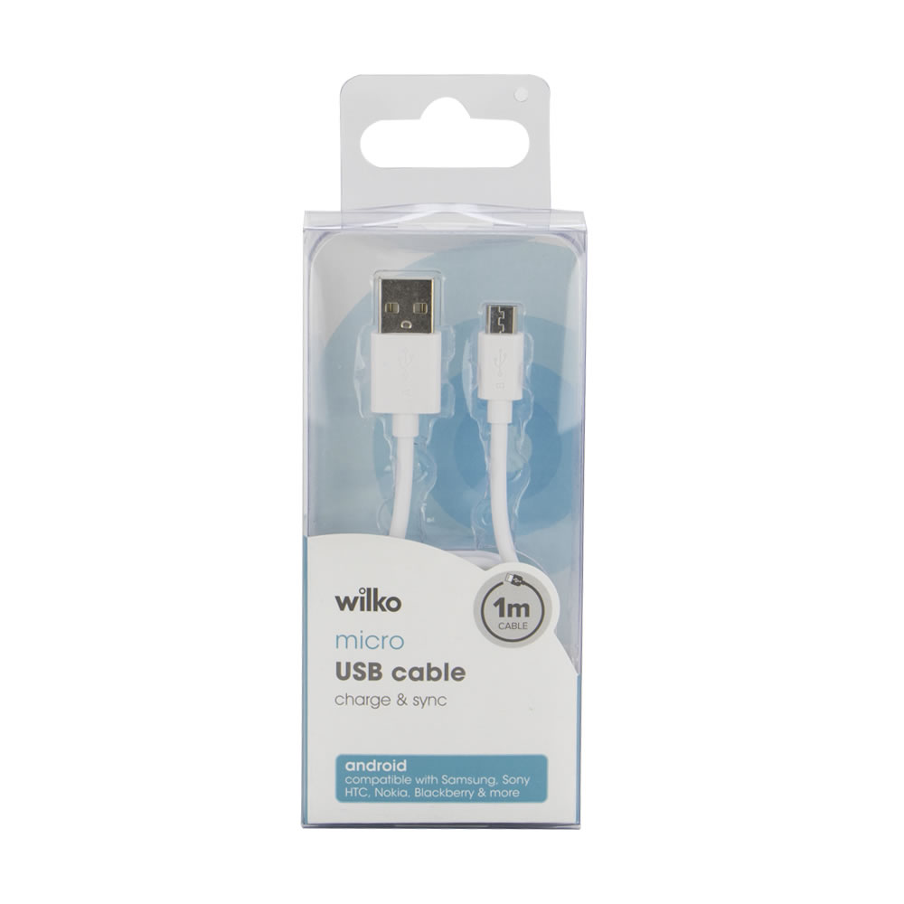 Wilko 1m White Micro USB Cable Image 1