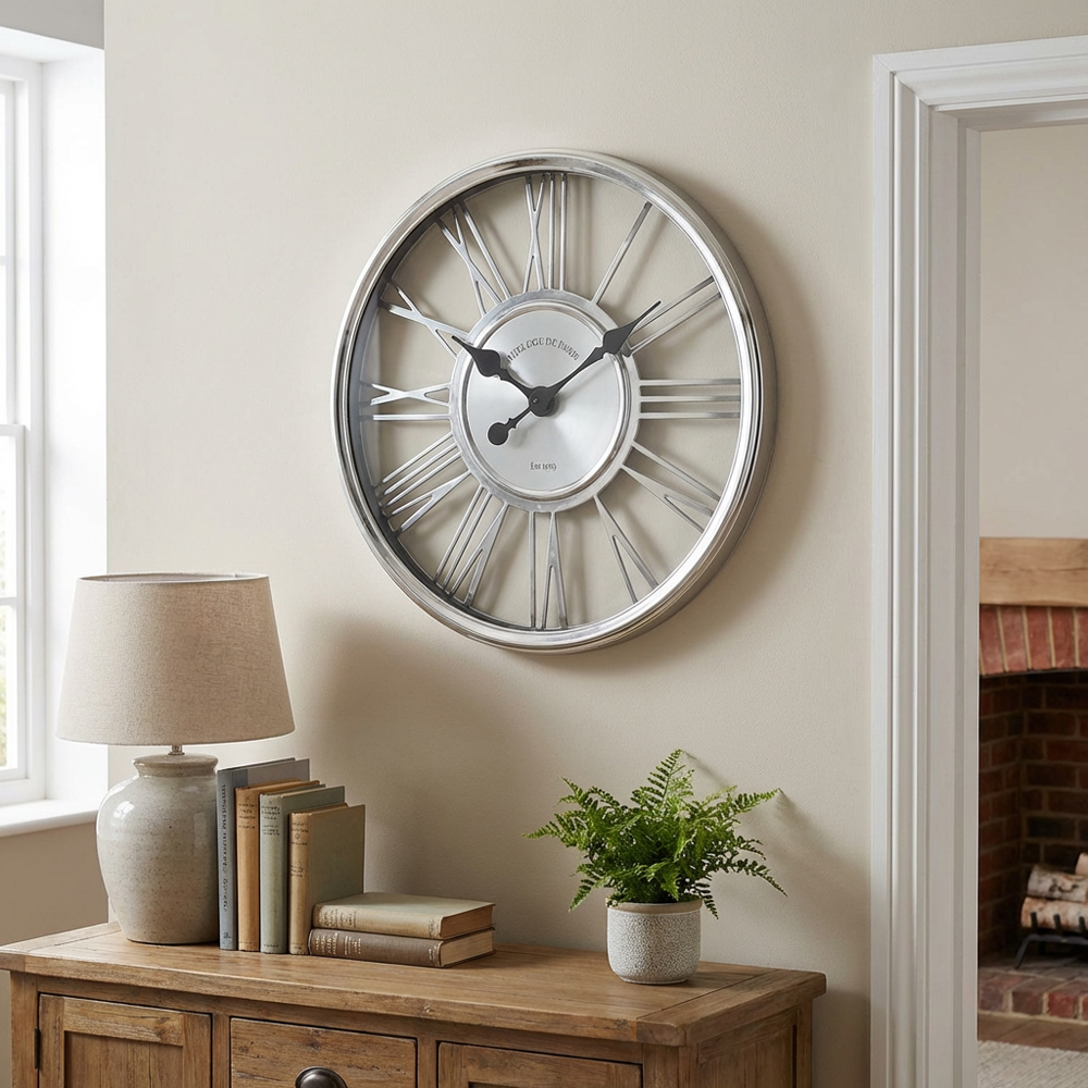 Silver 3D Round Wall Clock 45cm Image 6