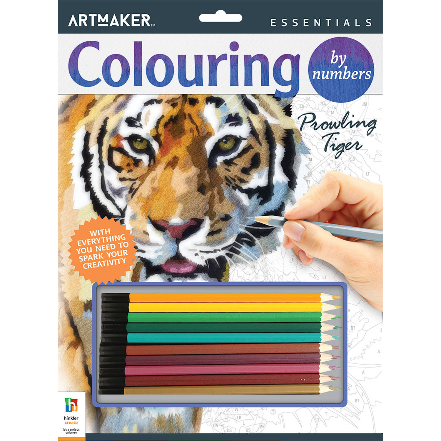Art Maker Essentials Colouring by Numbers Kit - Prowling Tiger Image