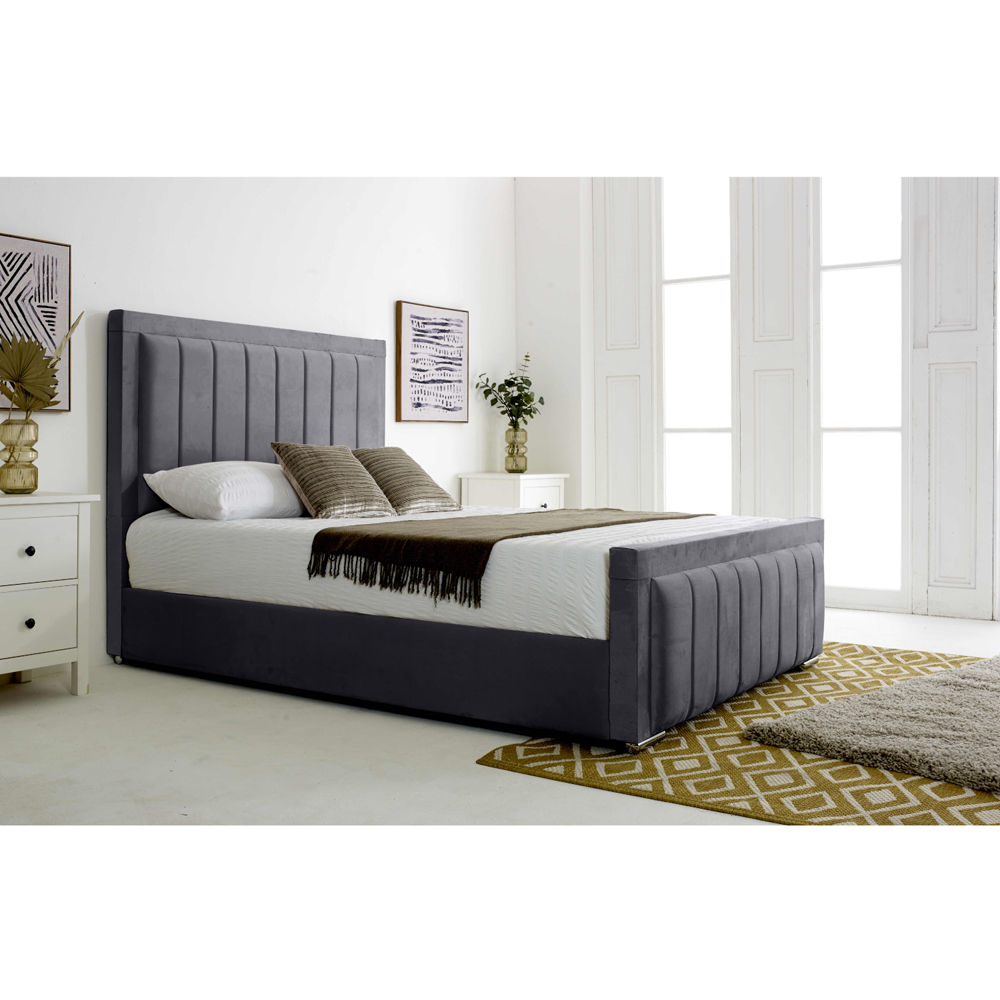 Eleganza Stylus Small Double Steel Plush Velvet Bed Frame with Lined Headboard and Footboard Image 3