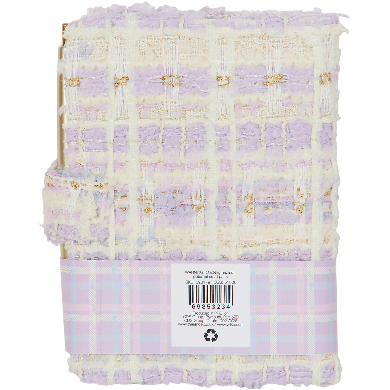 Lilac Check Fabric A6 Notebook and Pen - Purple Image 2
