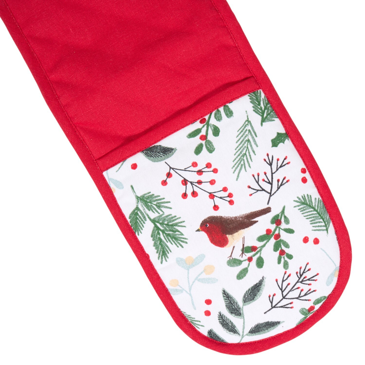 Mistletoe Robin Double Oven Glove Red Image 6