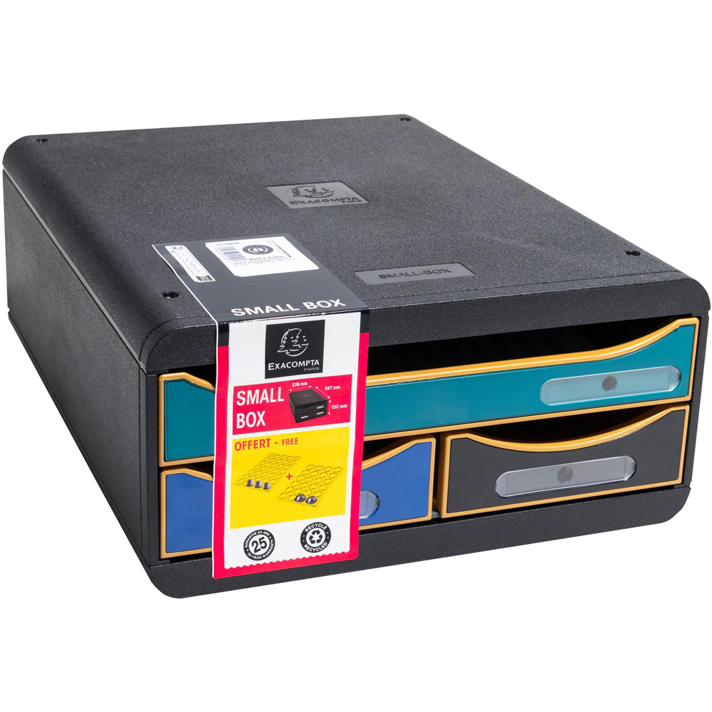 Exacompta NeoDeco 3 Drawer Multicolour Stackable Small Storage Box Image 2