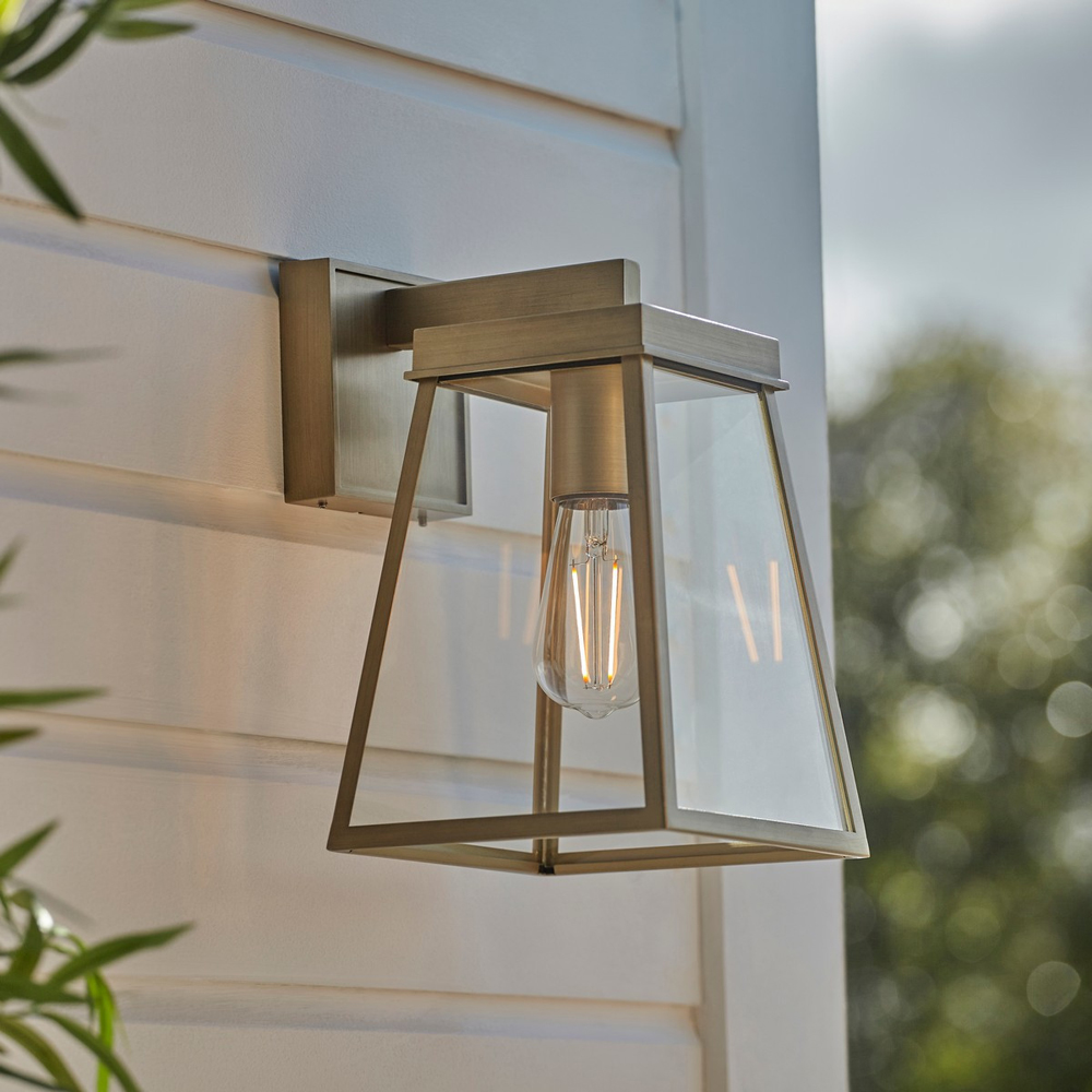 Merano Venice Brushed Gold Clear Glass Outdoor Wall Lantern Image 2