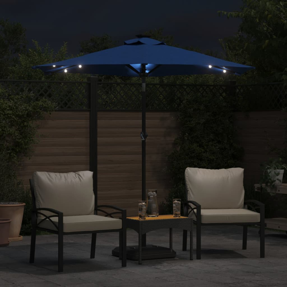 vidaXL Blue LED Light Garden Parasol with Steel Pole 2.25m Image 2