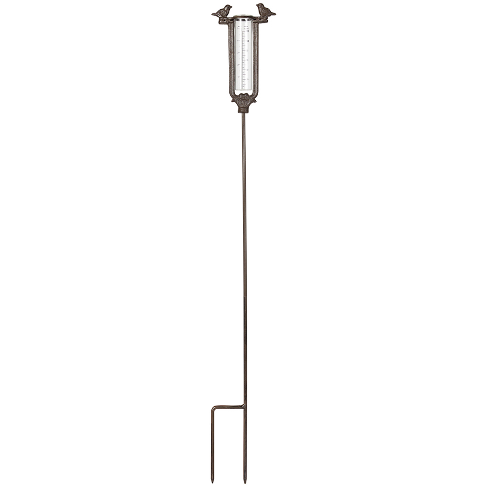 Dibor Antique Brown Cast Iron Bird Standing Rain Gauge Image 1