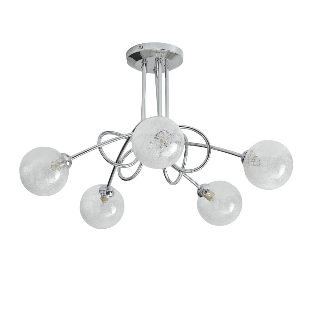 Wilko Sorrento 5 Arm Metal Ceiling Light with Crackle Effect Glass Shades Image 1