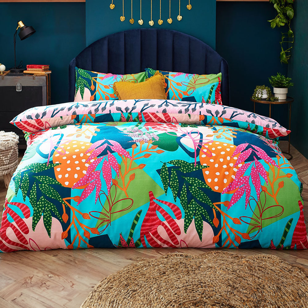 furn. Coralina Single Multicolour Tropical Palm Duvet Cover Set Image 1