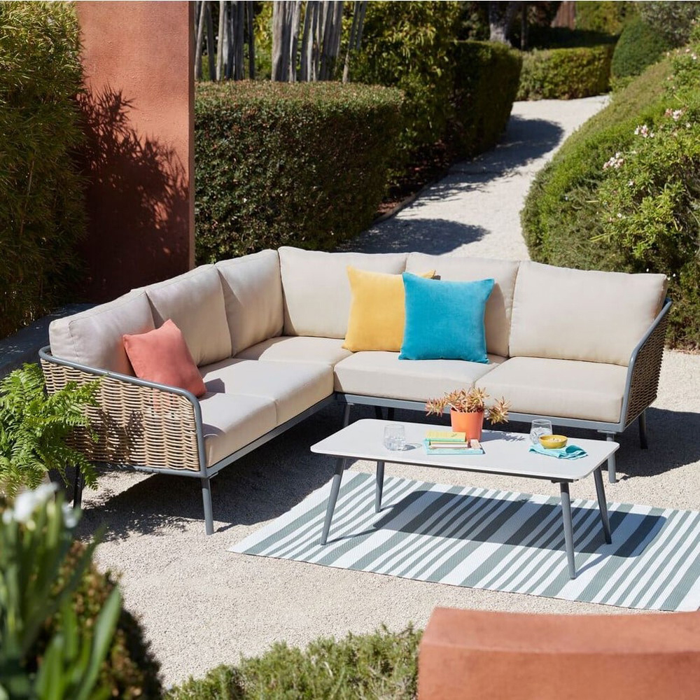 Alba 5 Seater Grey Wicker Outdoor Corner Sofa Set Image 5