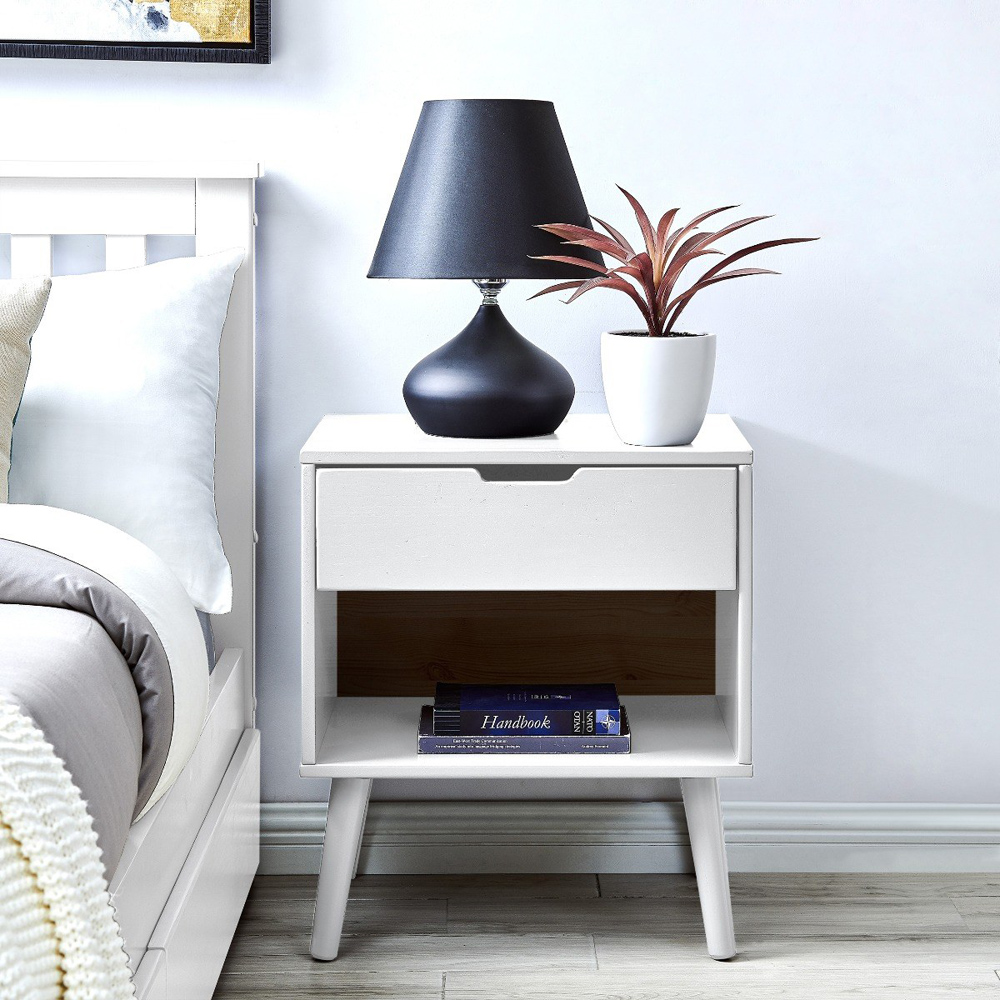 Furniturebox Isla Single Drawer White Bedside Table Image 2