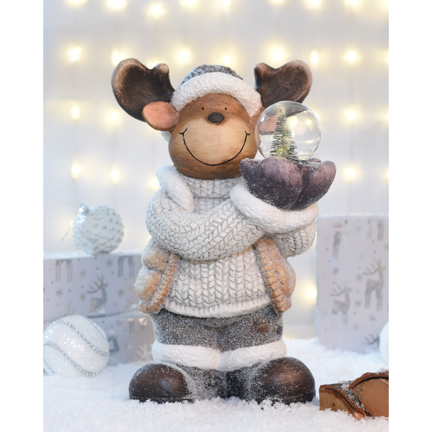 Alpine Lodge LED Reindeer with Tree Globe Christmas Ornament Image 2