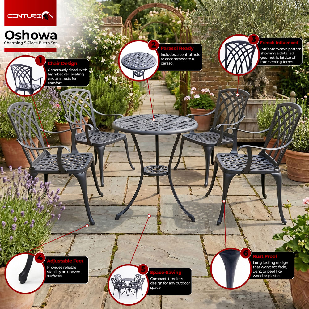 Centurion Oshowa 4 Seater Black Cast Aluminium Garden Bistro Set Image 5