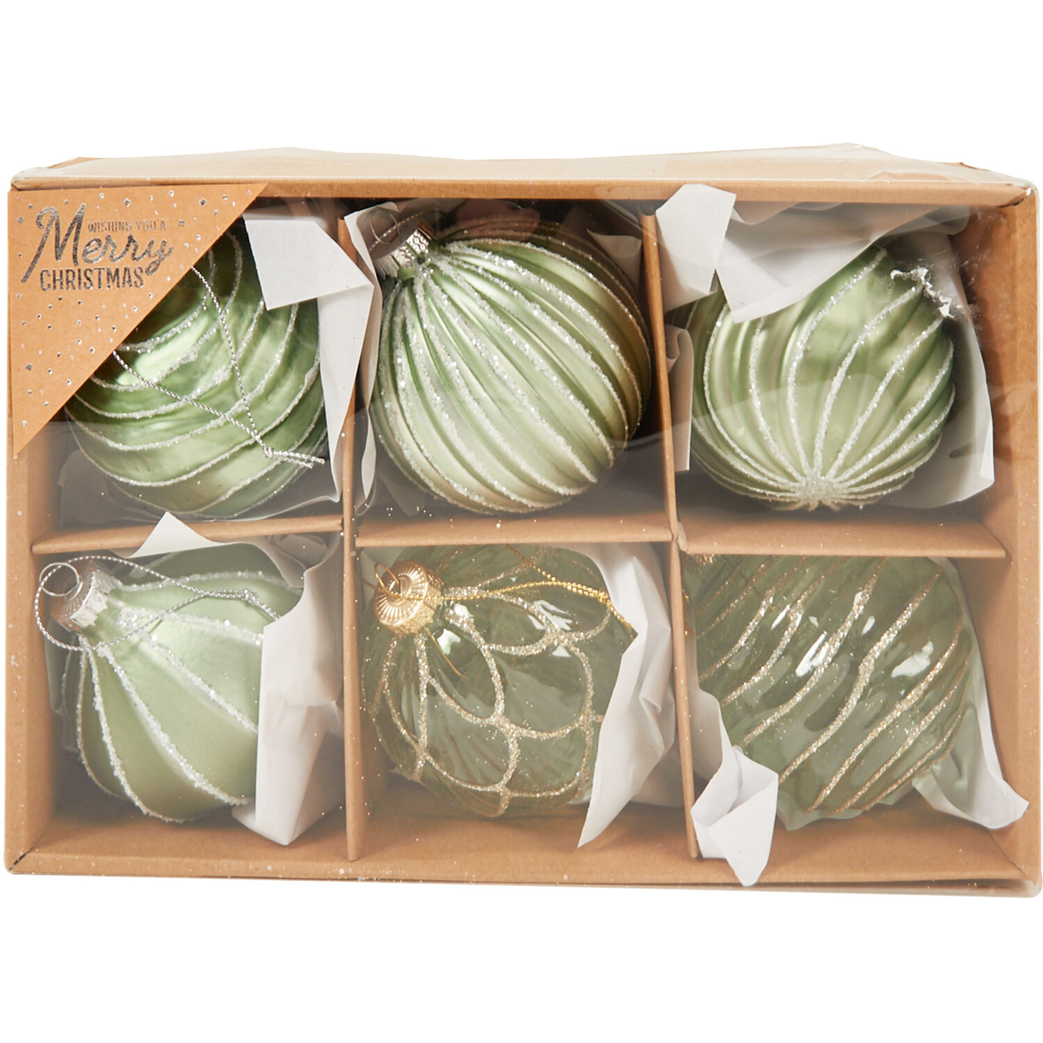 Set Of 6 Mistetoe Cottage Baubles - Green Image 1