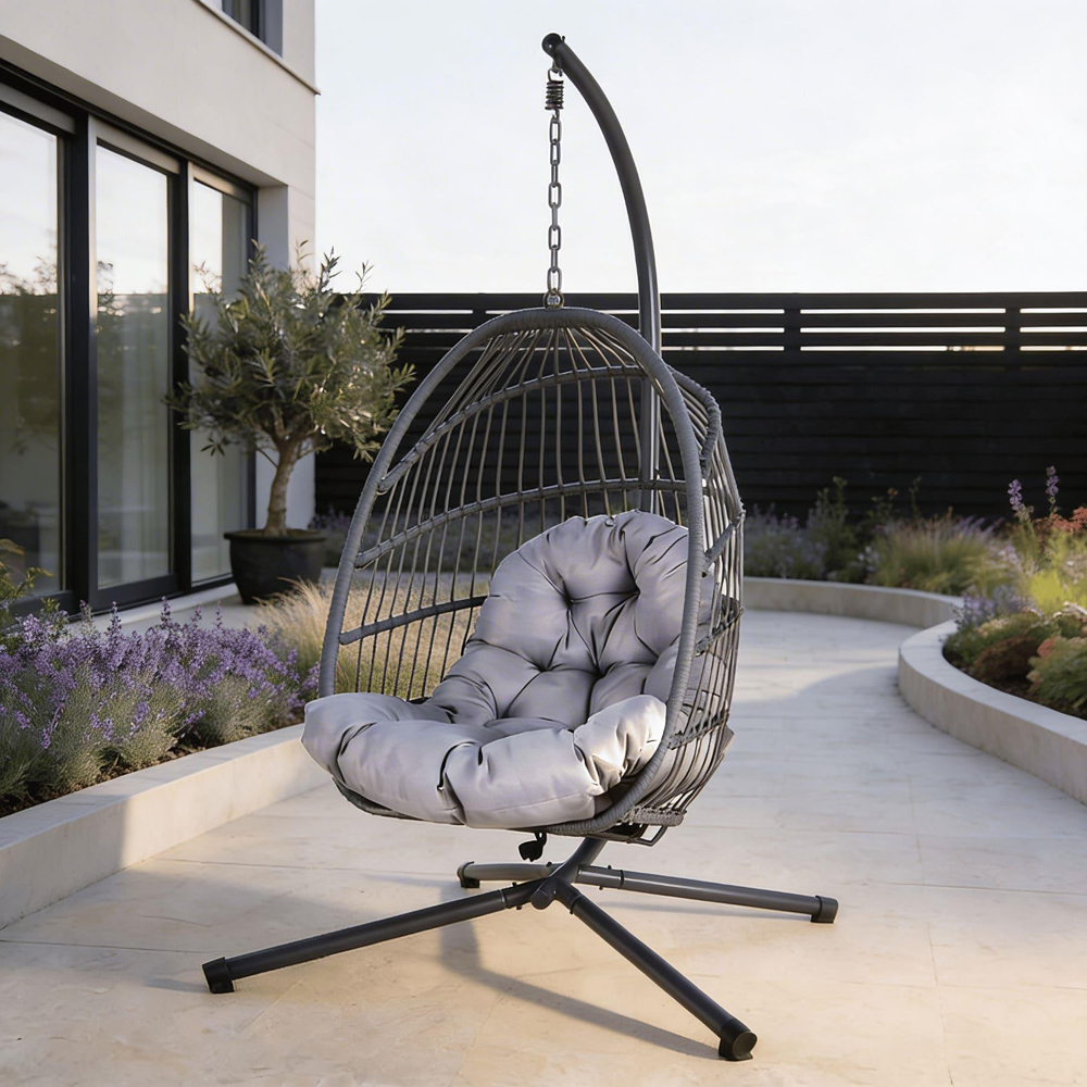 Home Source Breeze Dark Grey Cushioned Hanging Egg Chair Image 1