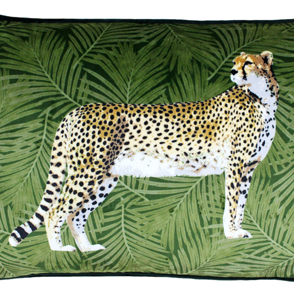 Paoletti Cheetah Forest Green Velvet Cushion Image 2