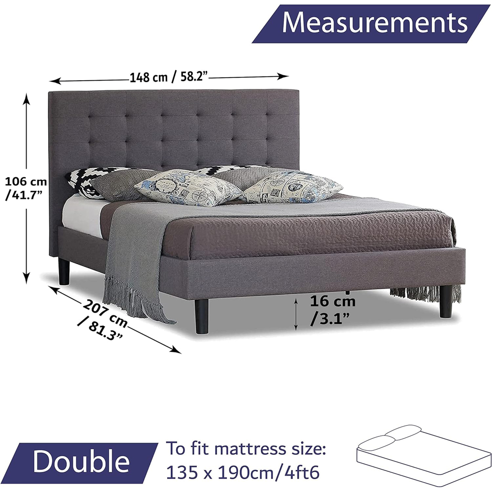 Home Treats Double Grey Upholstered Bed Frame with Headboard and Mattress Image 9