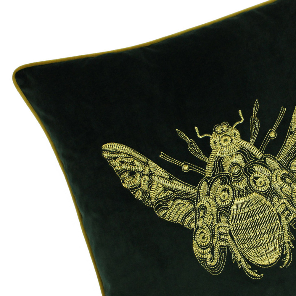 Paoletti Cerana Emerald Embroidered Velvet Cushion Image 2