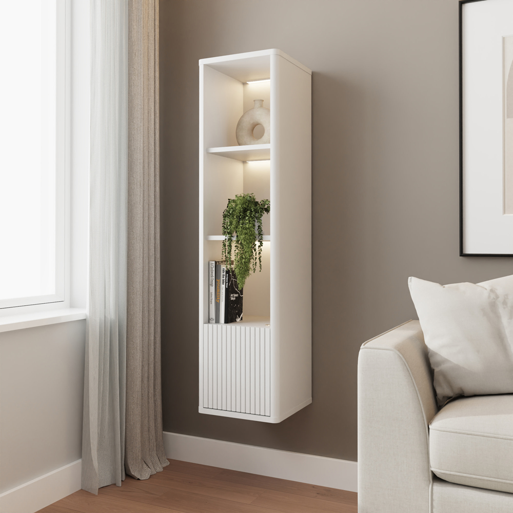 GFW Mateo Single Door 3 Shelf White Wall-Mounted LED Display Unit Image 1