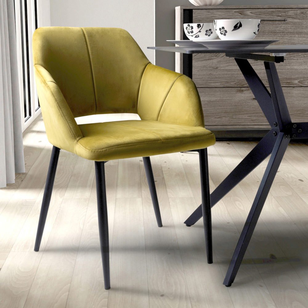 Nero Set of 2 Lime Gold Brushed Velvet Dining Chair Image 1
