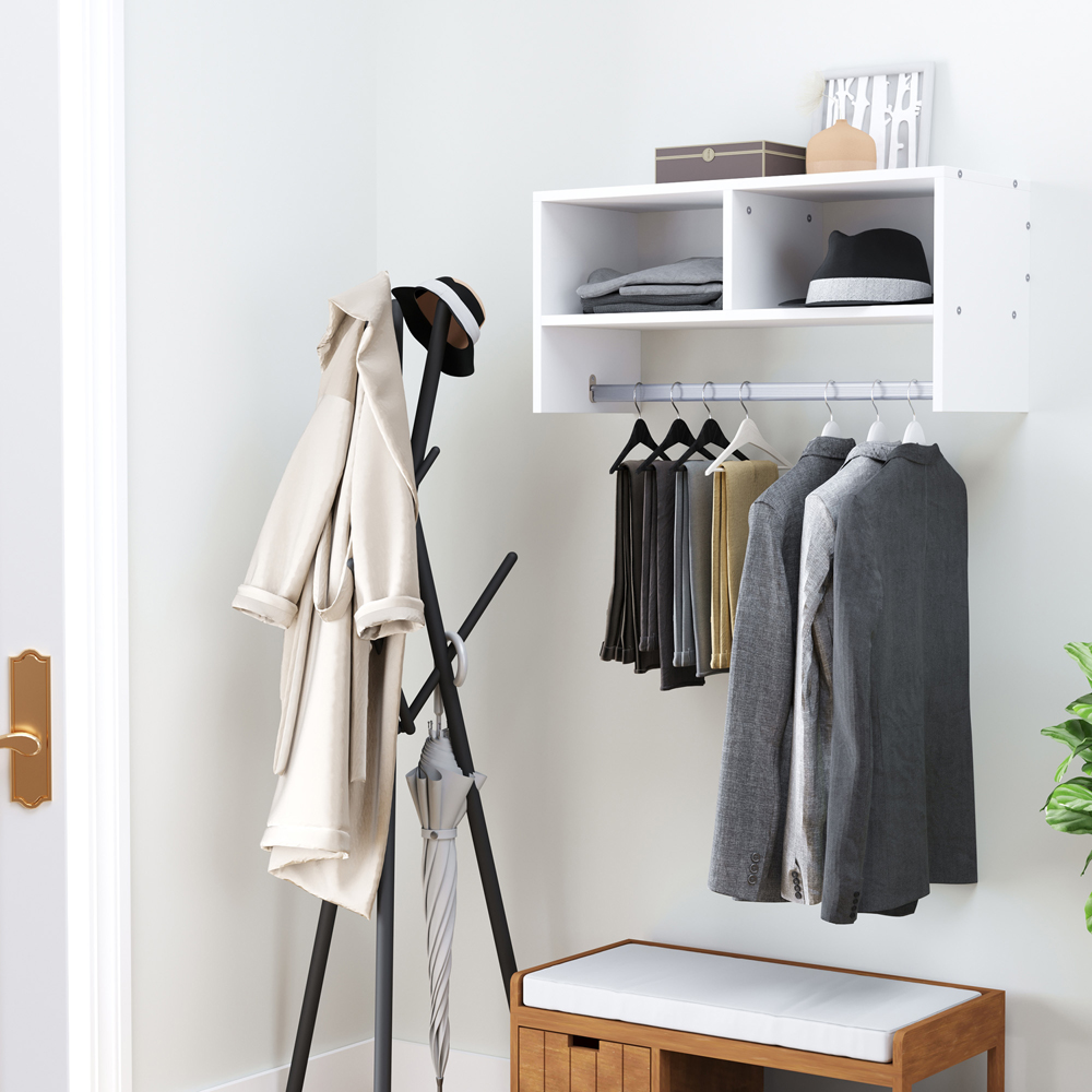 Portland White Hanging Coat Rack with Shelf Image 2