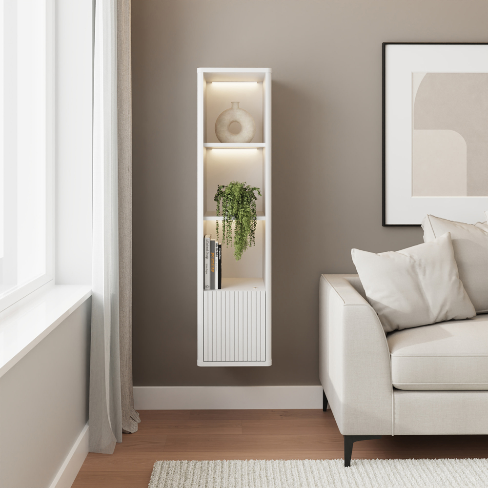 GFW Mateo Single Door 3 Shelf White Wall-Mounted LED Display Unit Image 2