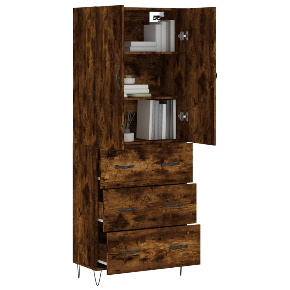 vidaXL 2 Door 3 Drawer Smoked Oak Highboard Image 3