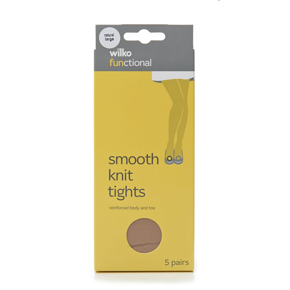 Wilko Functional Smooth Knit Tights Natural Large 5 pack Image