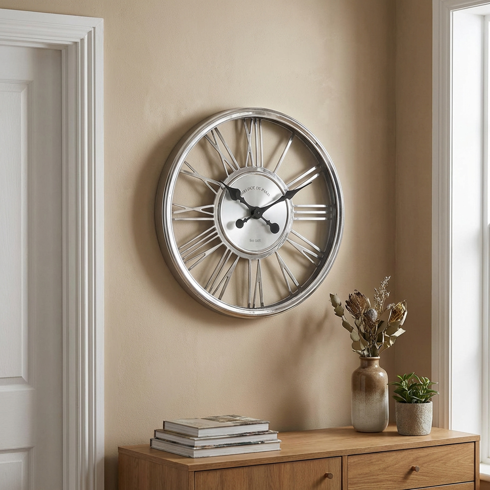 Silver 3D Round Wall Clock 45cm Image 3