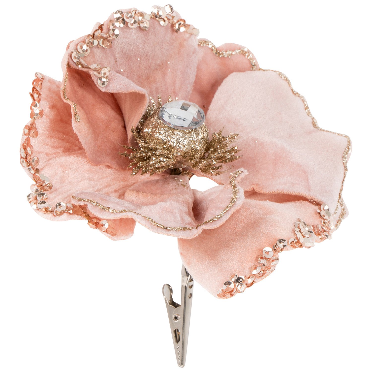 Pink with Gold Glitter Flower Clip - Image