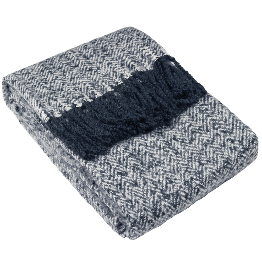 furn. Weaver Navy Herringbone Throw 130 x 180cm Image 1