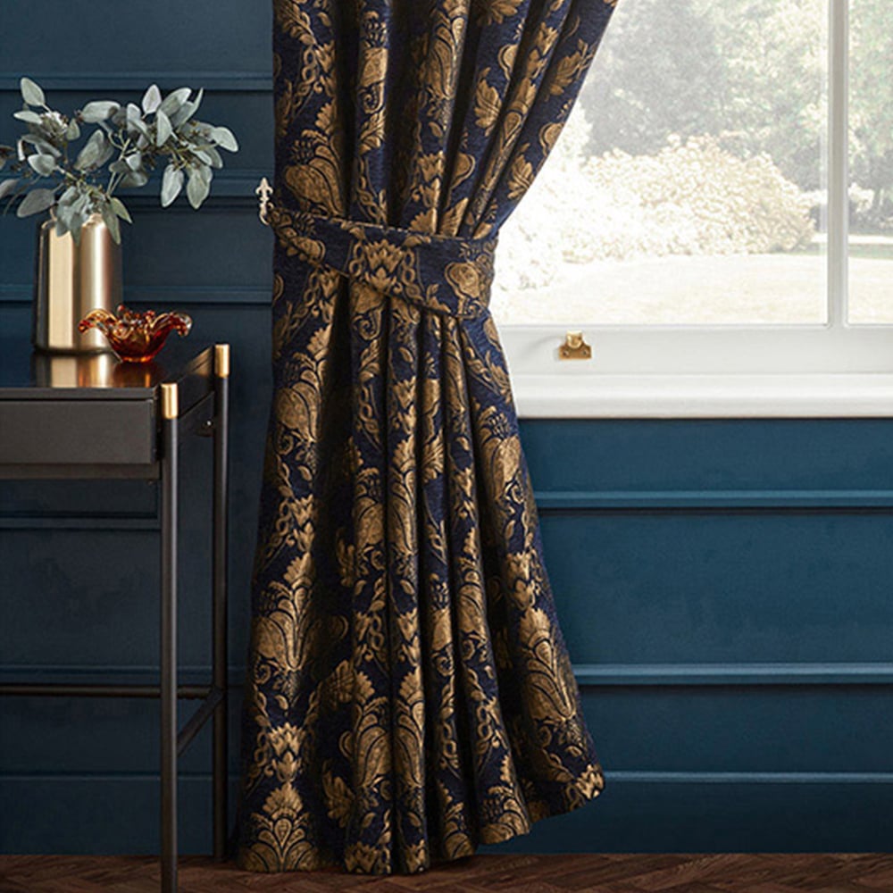 Paoletti Shiraz Navy Floral Jacquard Pencil Pleat Curtain 229 x 229 Image 3