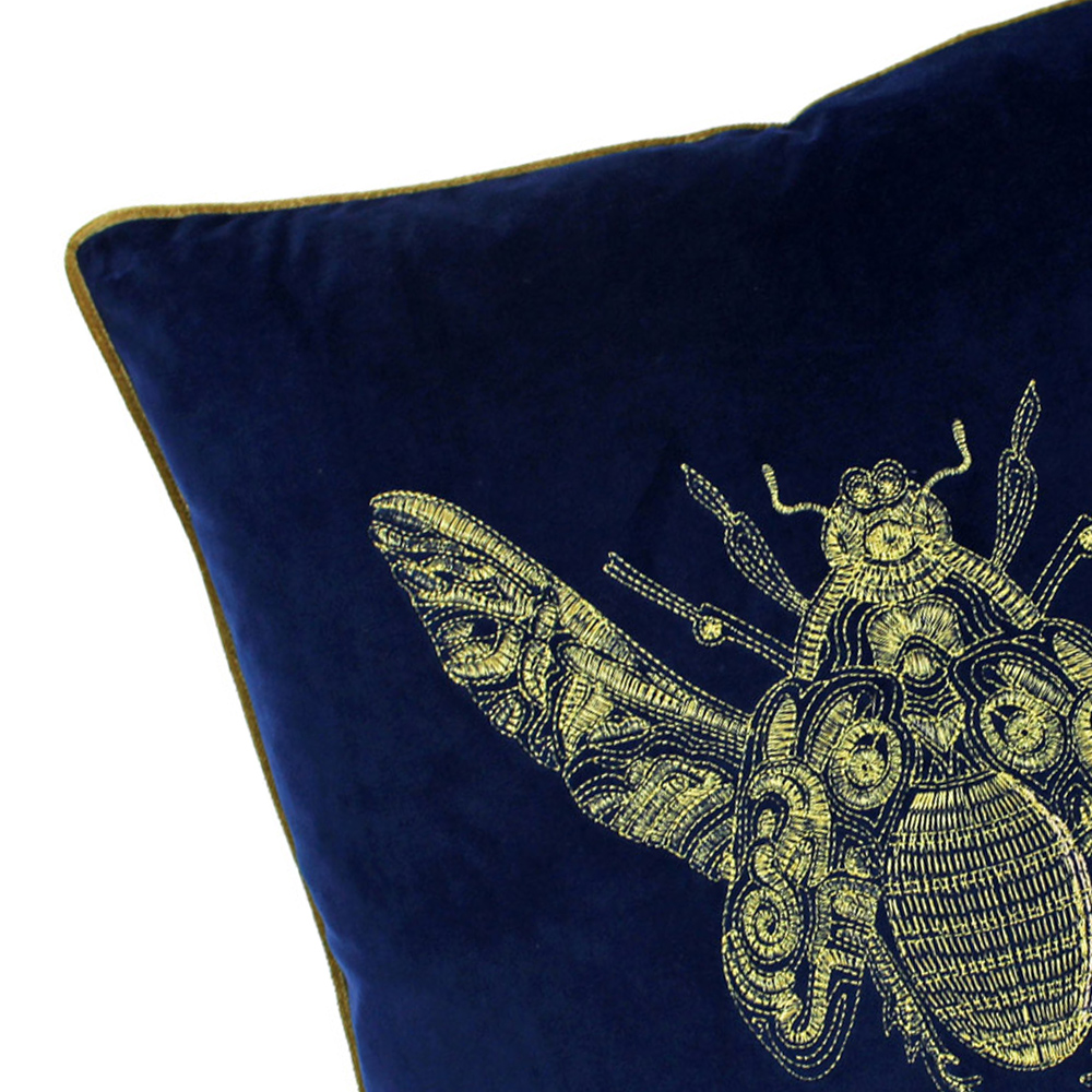Paoletti Cerana Royal Blue Embroidered Velvet Cushion Image 2