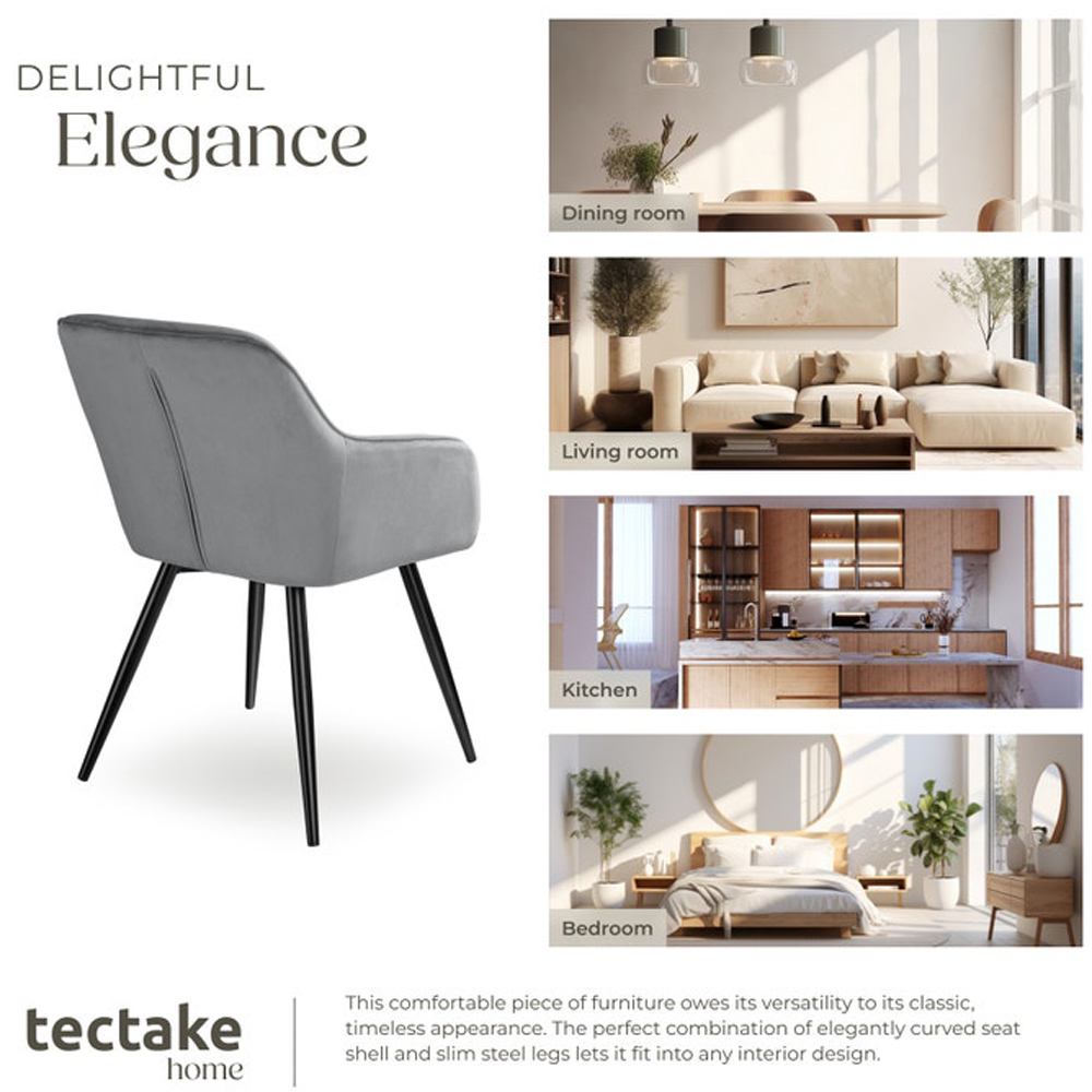 tectake Marilyn Set of 8 Grey and Black Velvet Padded Dining Chair Image 6