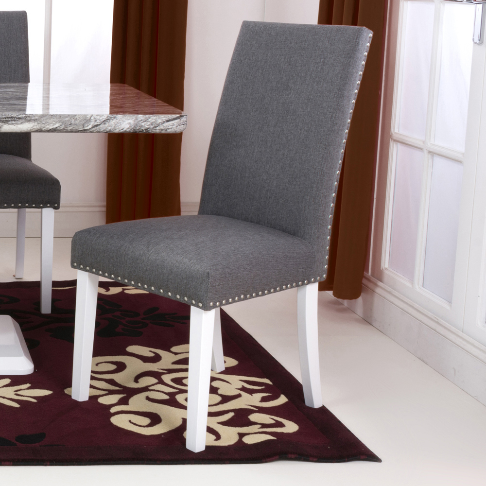 Randall Set of 2 Steel Grey and White Linen Effect Dining Chair Image 1