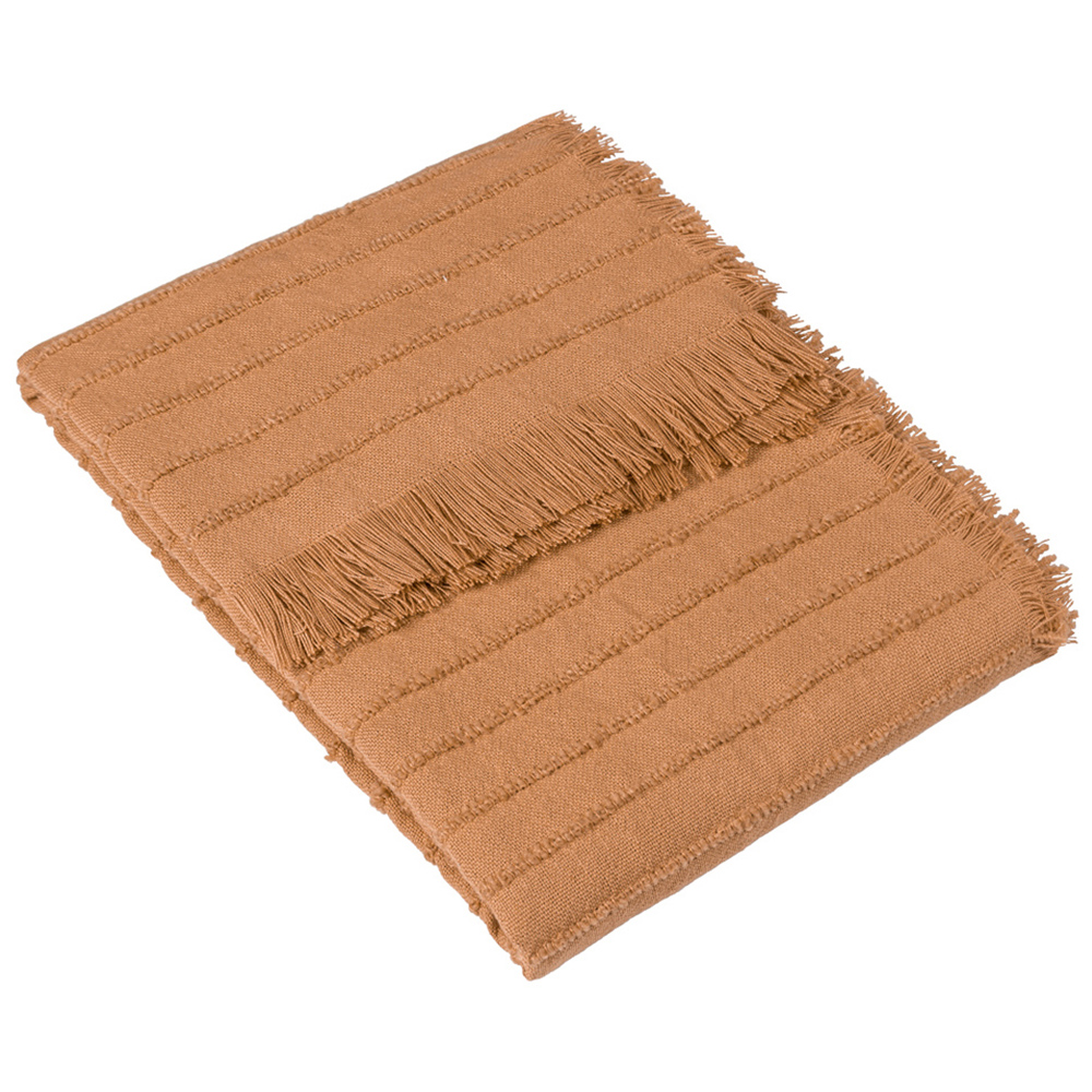 furn. Hazie Cinnamon Woven Fringed Throw 130 x 180cm Image 1