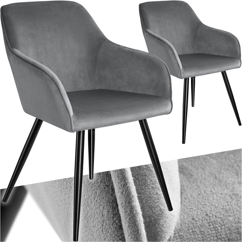 tectake Marilyn Set of 2 Grey and Black Velvet Dining Chairs Image 2