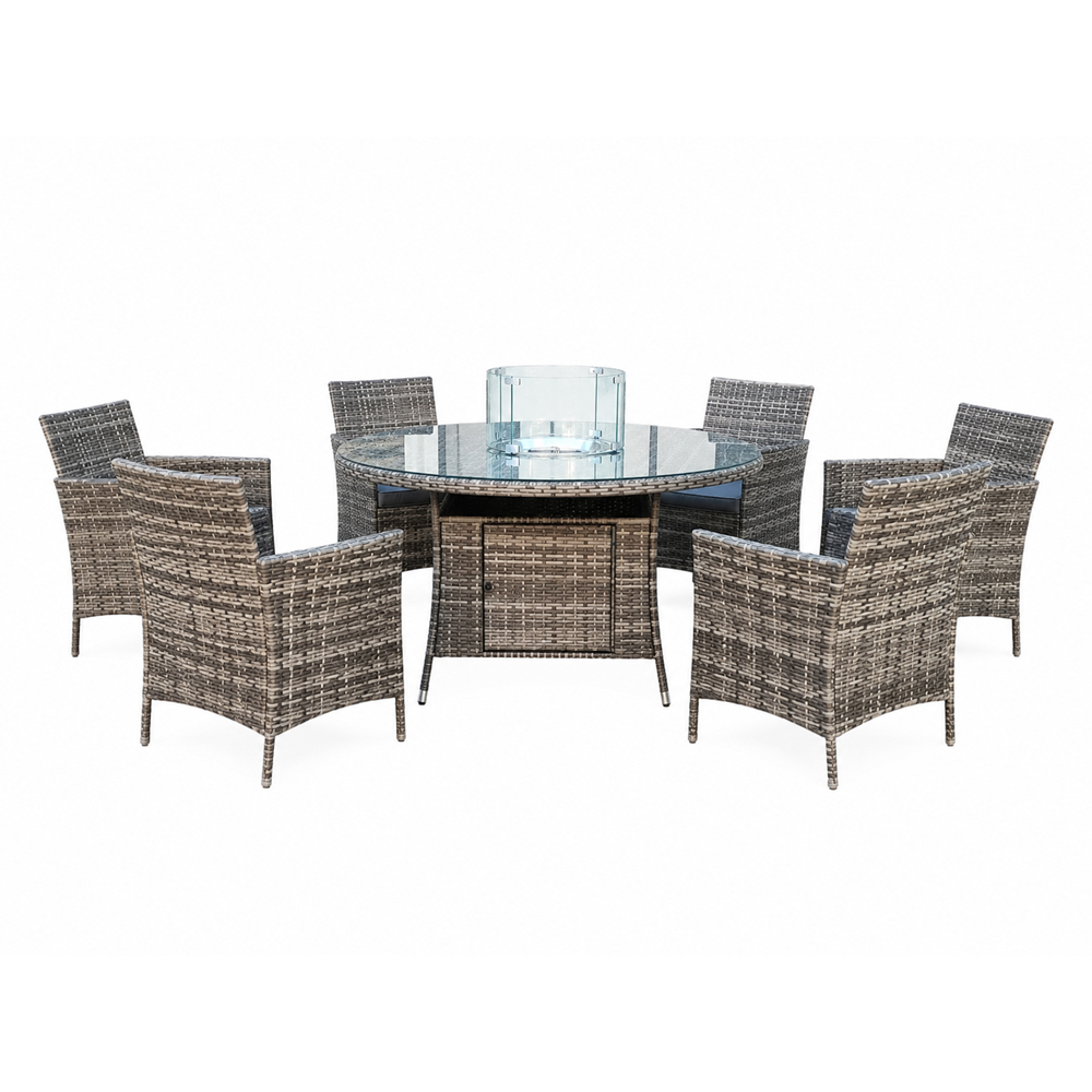Outdoor Living 6 Seater Rattan Round Firepit Dining Set Image 3