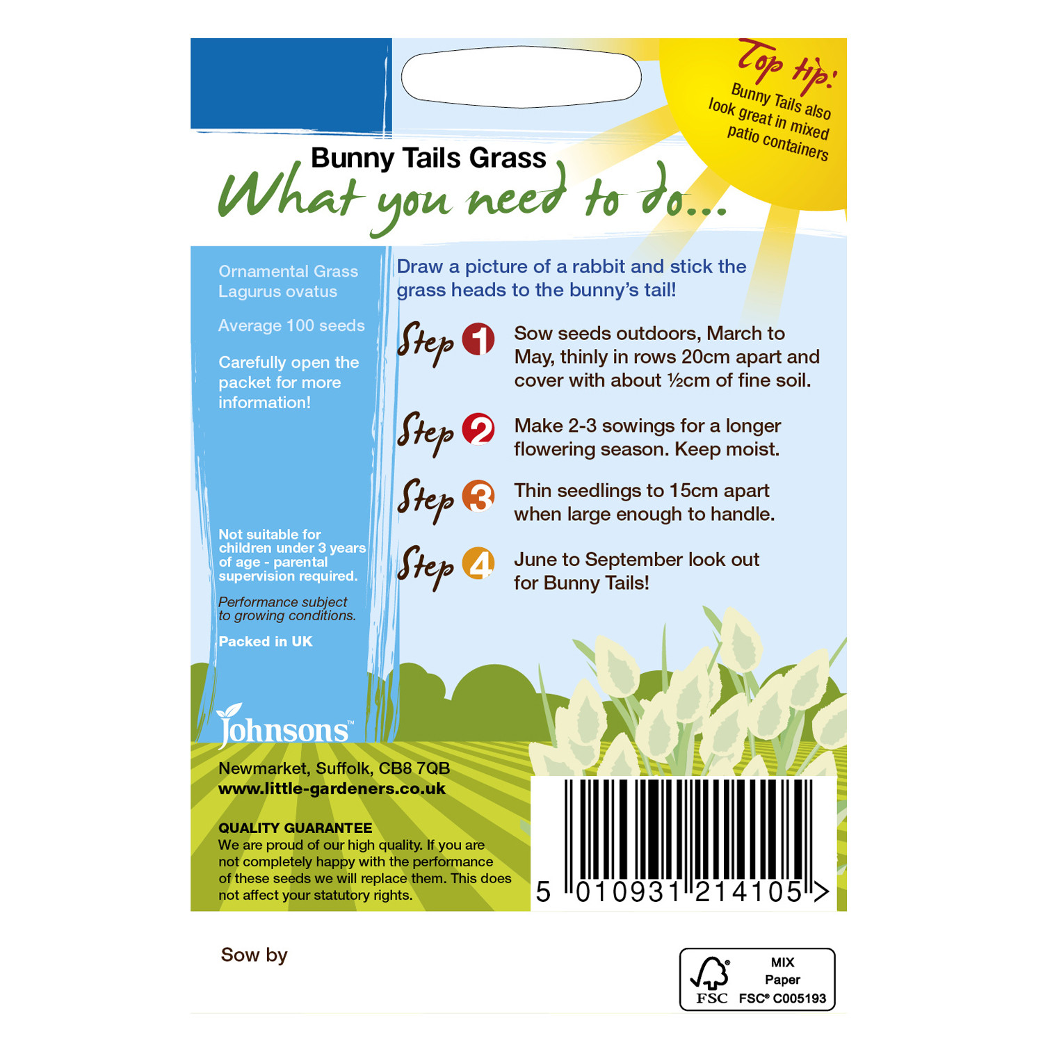 Johnsons Little Gardeners Bunny Tail Grass Seeds Image 2