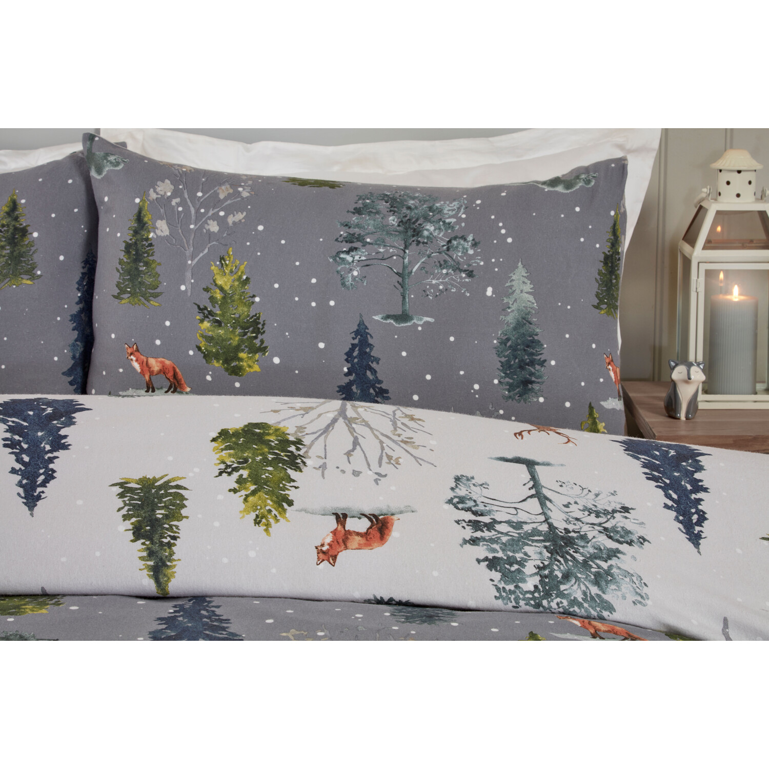 Snowy Forest Duvet Cover and Pillowcase Set - Grey / Superking Image 4