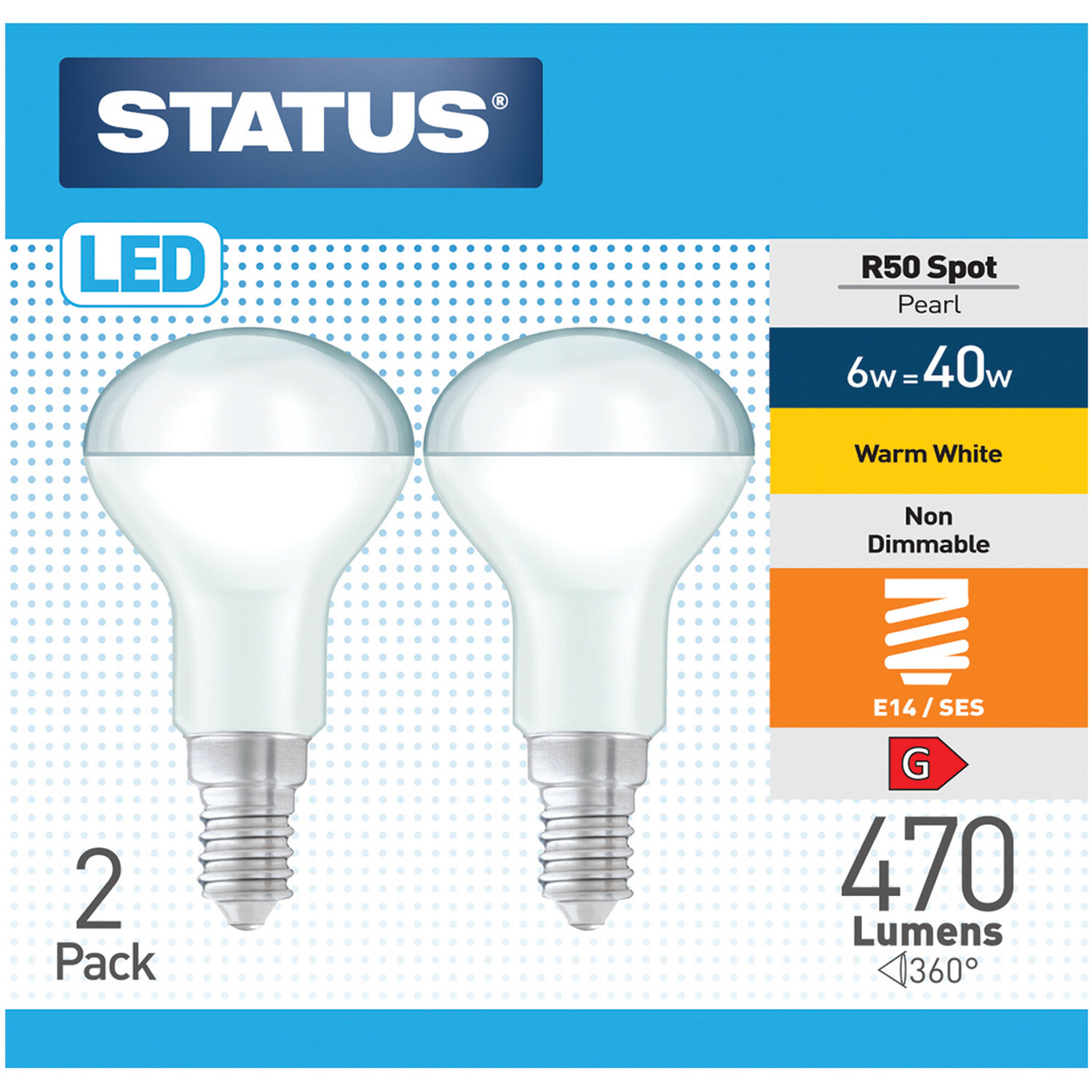 Pack of 2 Status LED R50 Spot Pearl Lightbulbs Image 1