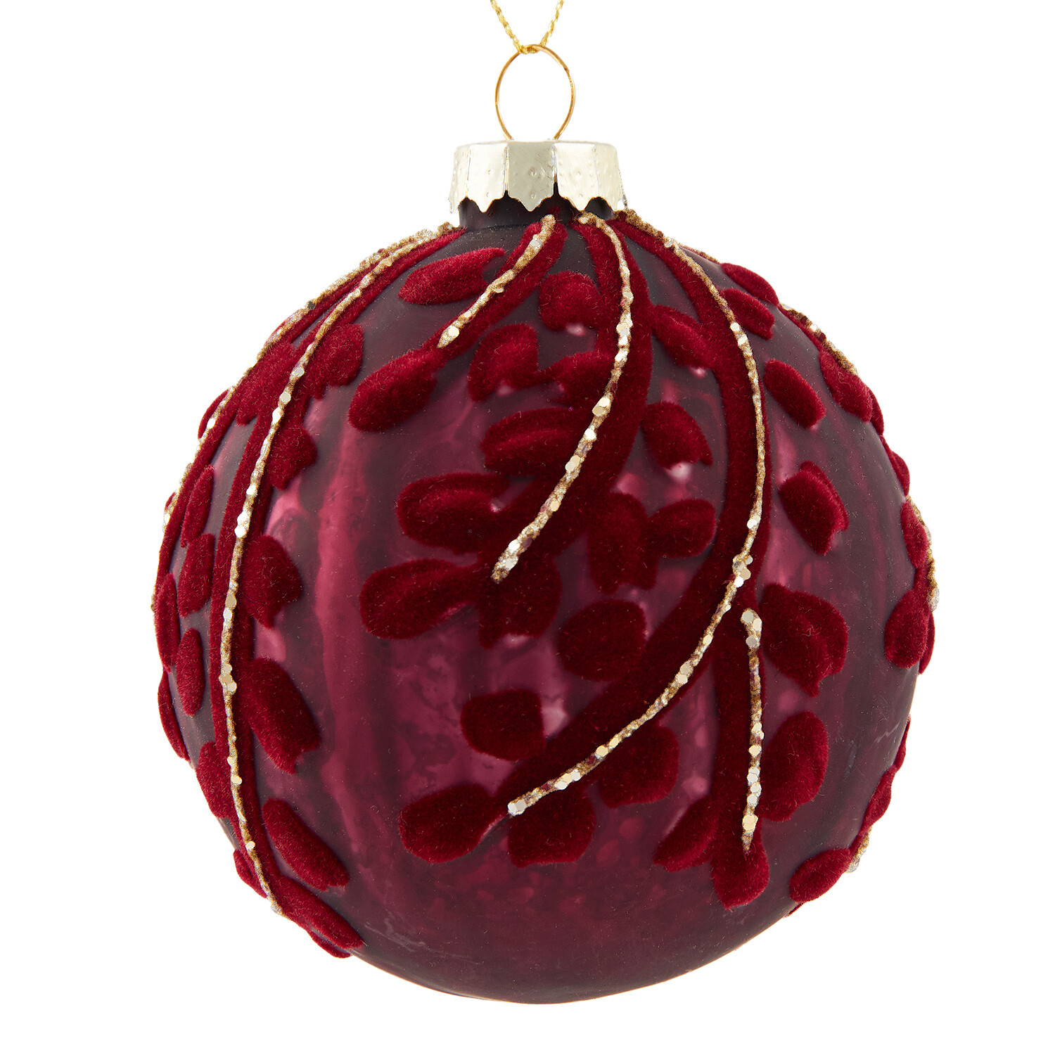 Burgundy Flocked Detail Bauble - Burgundy Image 2