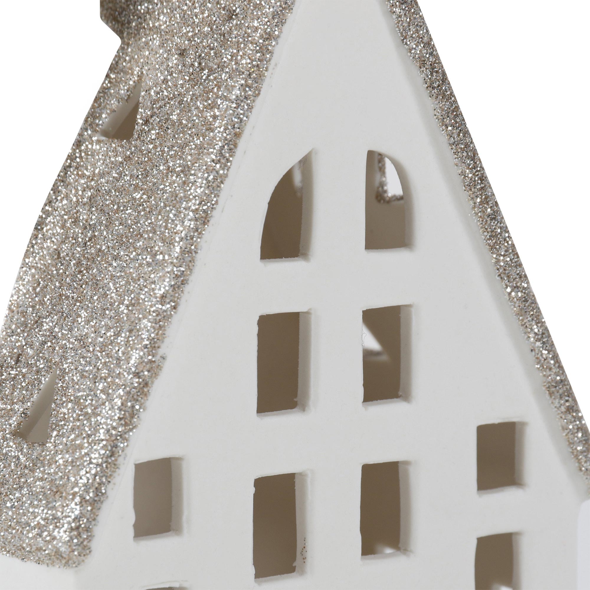 LED Ceramic Glitter House - White Image 4